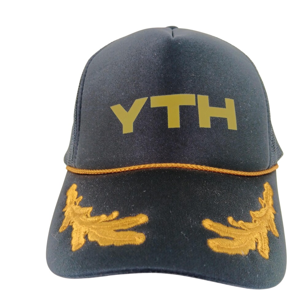 YTH Hat Cap Snap Back One Size Black Gold Trucker Mesh Rope Embroidered Mens